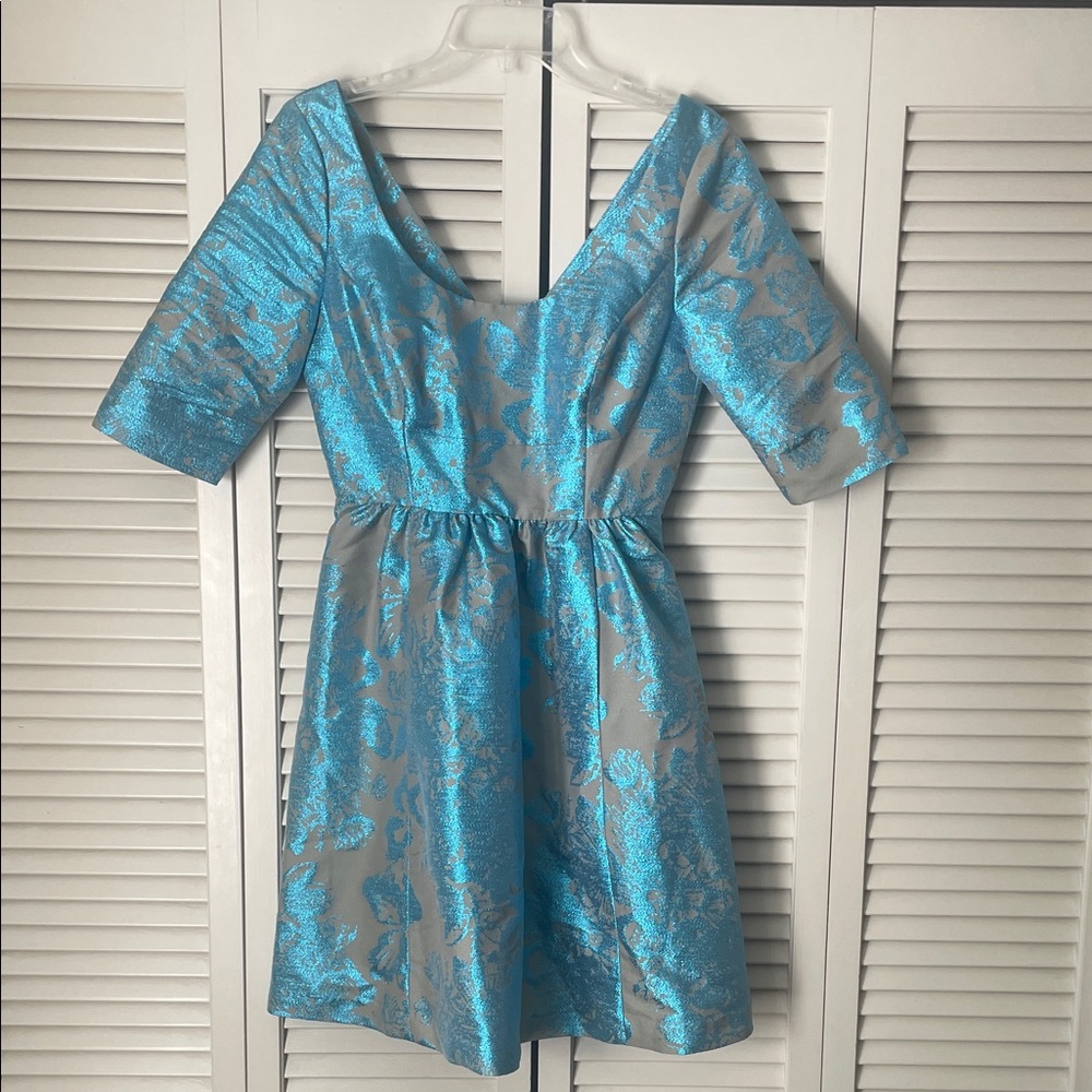 NWT Tracy Reese New York Blue metallic gray cocktail party dress Sz 4 lined